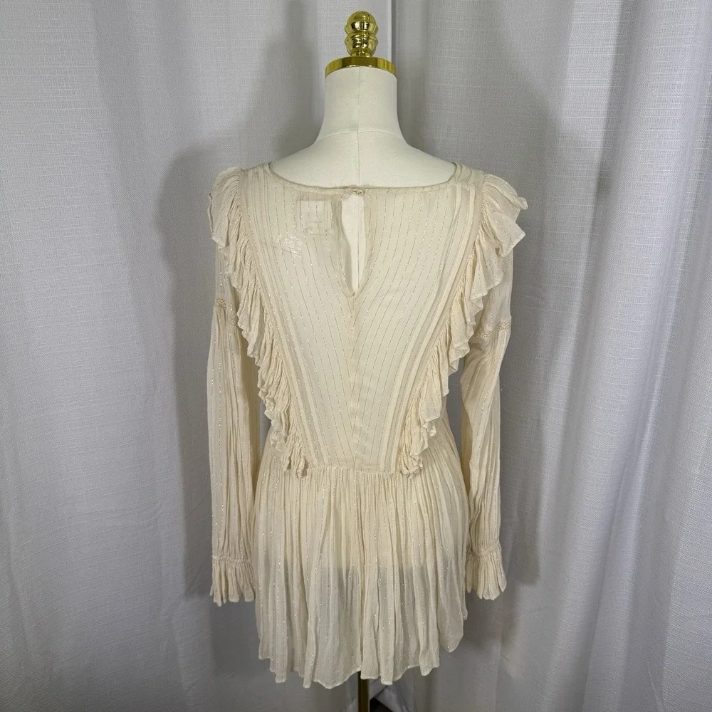 NWOT Maeve Anthropologie Ruffle Wynn Metallic Stripe Boho Peasant Flowy Size 4 - Picture 6 of 14